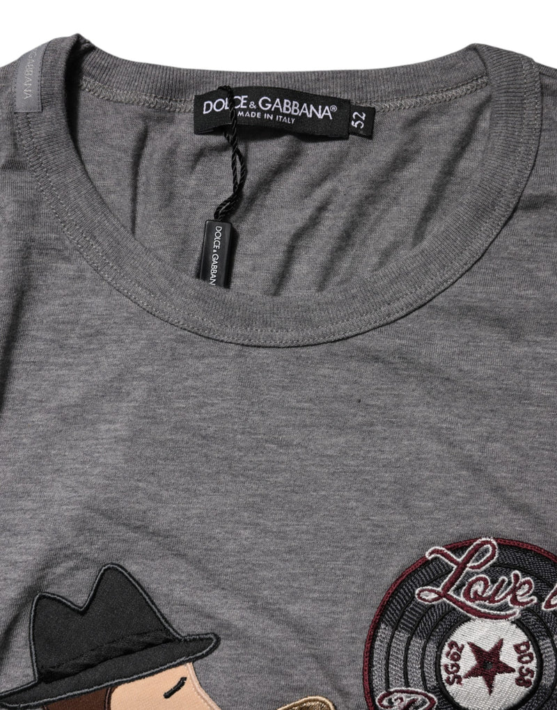 Gray #DGFamily Cotton Crew Neck T-shirt Dolce & Gabbana