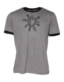 Gray Sacred Heart Cotton Crew Neck T-shirt Dolce & Gabbana