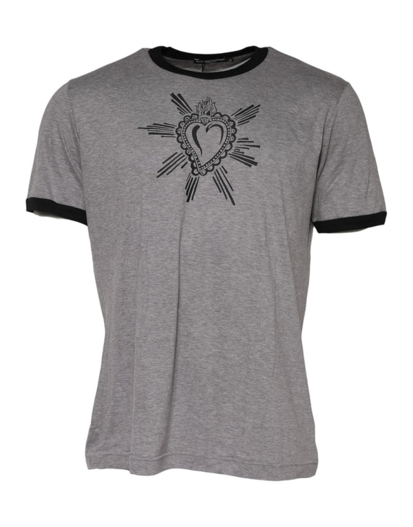 Gray Sacred Heart Cotton Crew Neck T-shirt Dolce & Gabbana
