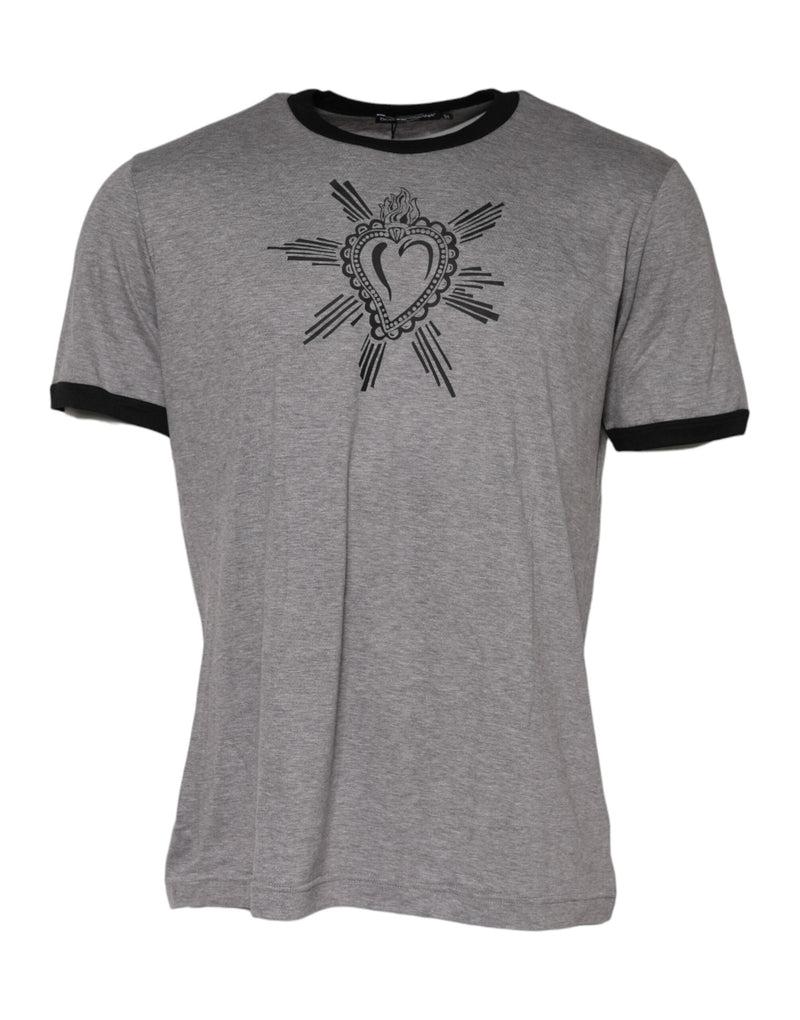 Gray Sacred Heart Cotton Crew Neck T-shirt Dolce & Gabbana