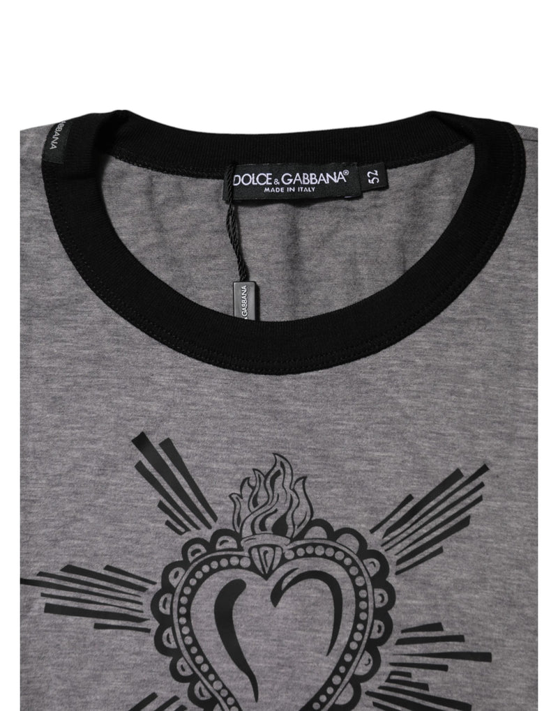 Gray Sacred Heart Cotton Crew Neck T-shirt Dolce & Gabbana