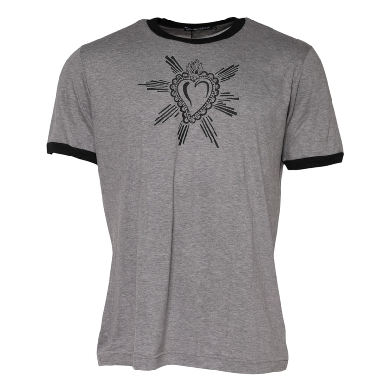 Gray Sacred Heart Cotton Crew Neck T-shirt Dolce & Gabbana