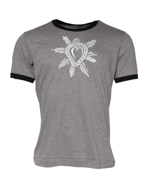 Gray Sacred Heart Cotton Crew Neck T-shirt Dolce & Gabbana