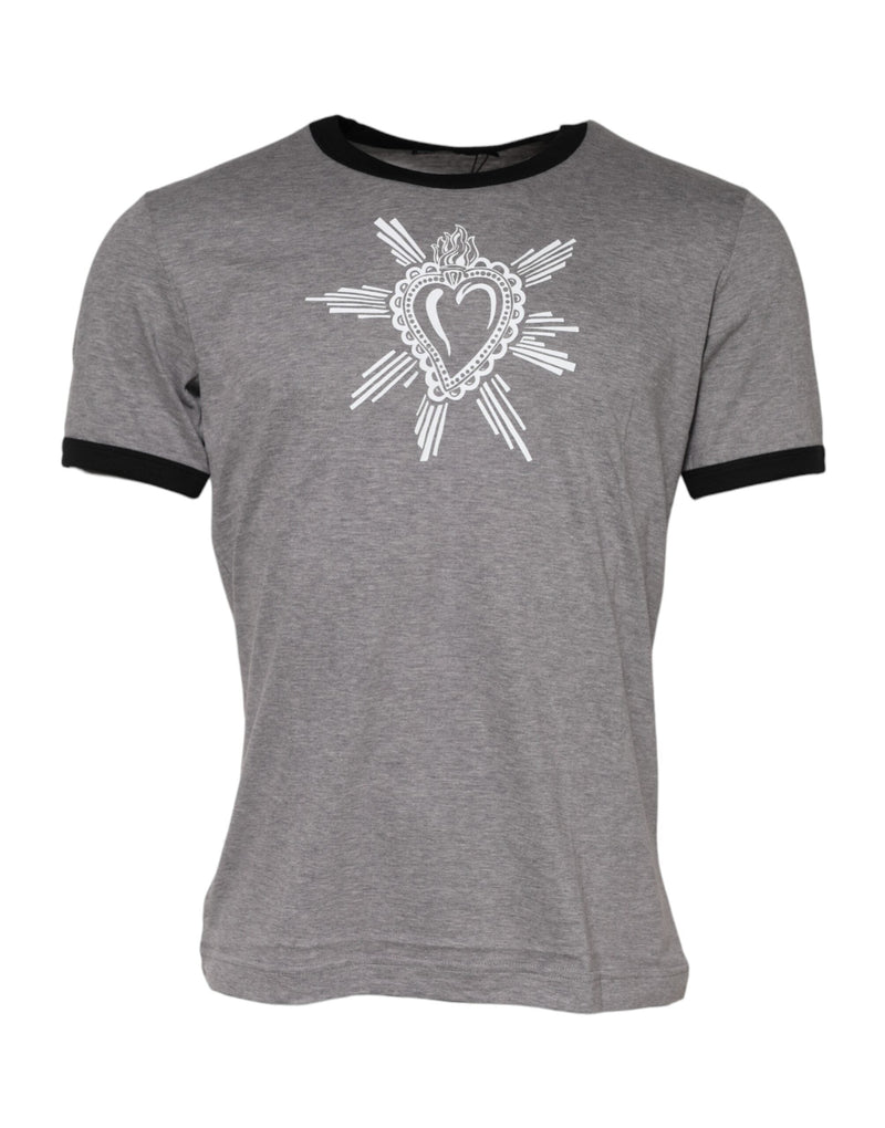 Gray Sacred Heart Cotton Crew Neck T-shirt Dolce & Gabbana