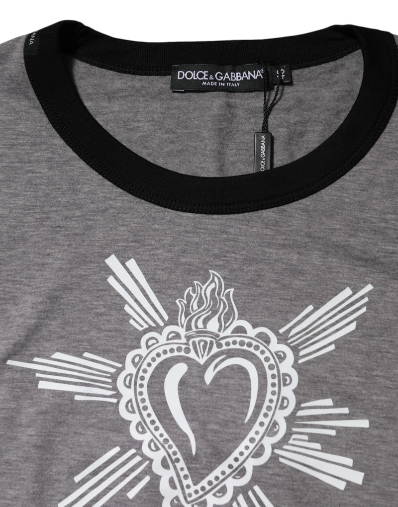 Gray Sacred Heart Cotton Crew Neck T-shirt Dolce & Gabbana