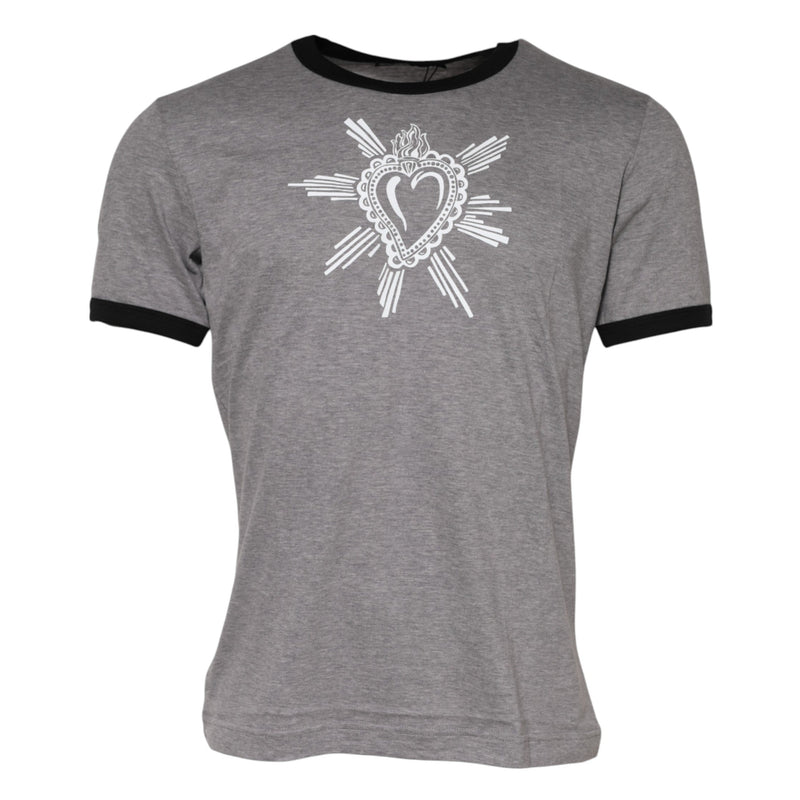 Gray Sacred Heart Cotton Crew Neck T-shirt Dolce & Gabbana