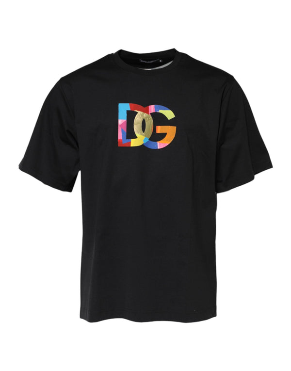 Black DG Logo Print Cotton Crew Neck T-shirt Dolce & Gabbana