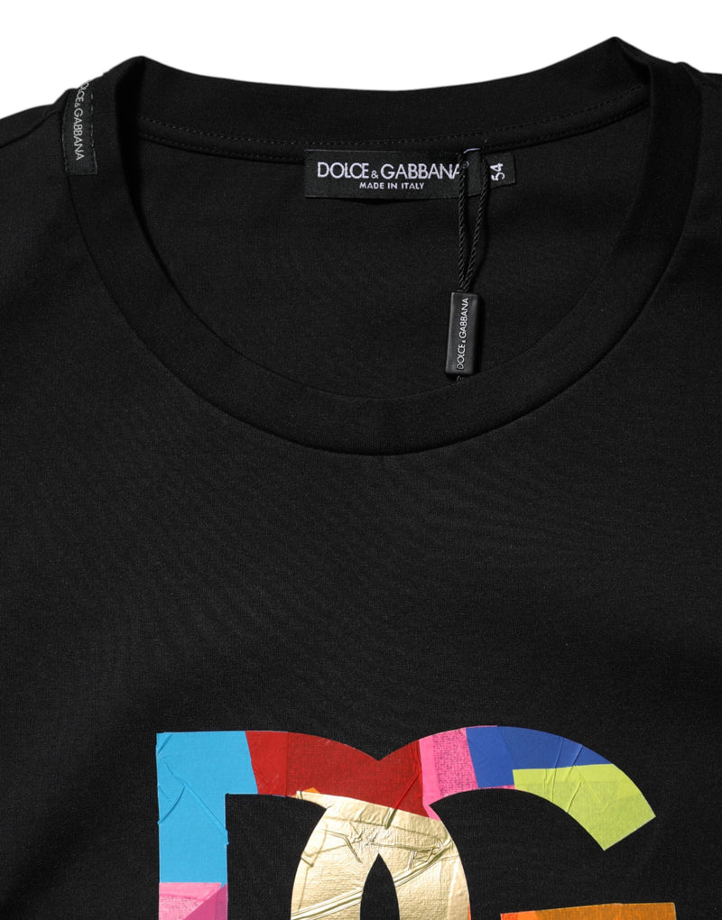 Black DG Logo Print Cotton Crew Neck T-shirt Dolce & Gabbana