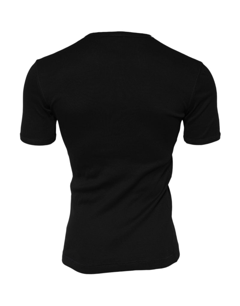 Black Cotton Knit Crew Neck Henley T-shirt Dolce & Gabbana