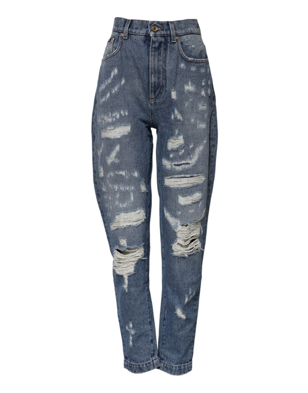 Blue AMBER Tattered High Waist Denim Jeans Dolce & Gabbana