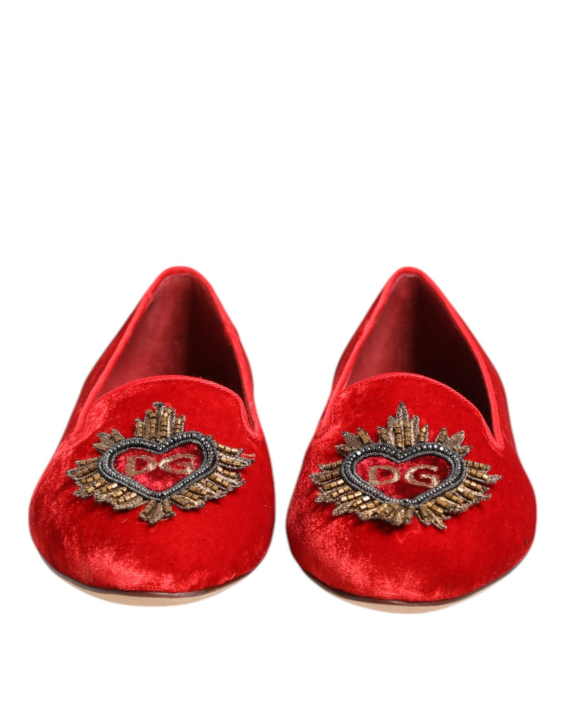 Red Velvet DG Heart Loafers Flats Shoes Dolce & Gabbana