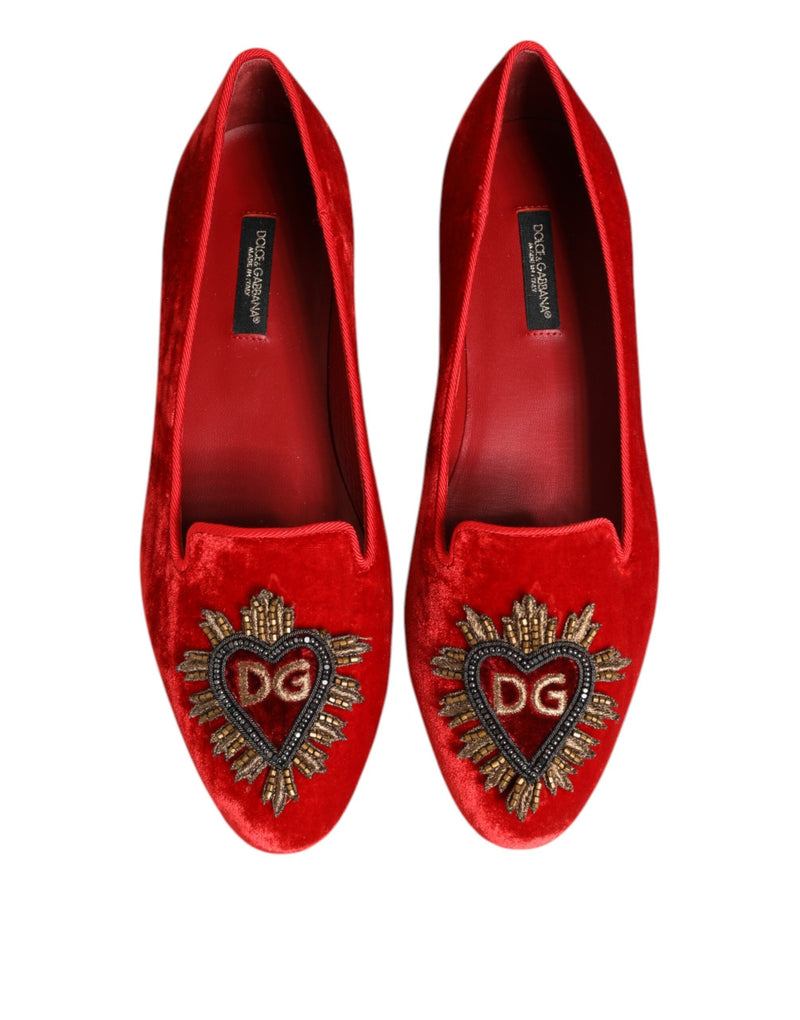 Red Velvet DG Heart Loafers Flats Shoes Dolce & Gabbana