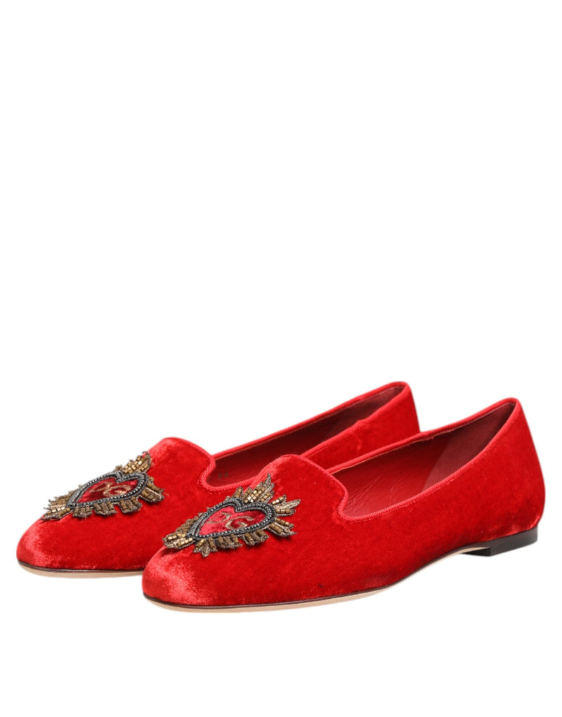 Red Velvet DG Heart Loafers Flats Shoes Dolce & Gabbana