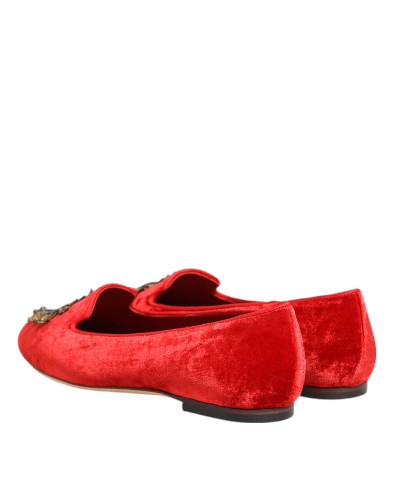 Red Velvet DG Heart Loafers Flats Shoes Dolce & Gabbana