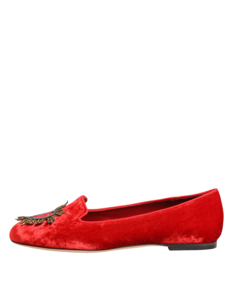 Red Velvet DG Heart Loafers Flats Shoes Dolce & Gabbana