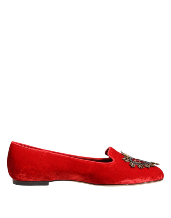 Red Velvet DG Heart Loafers Flats Shoes Dolce & Gabbana