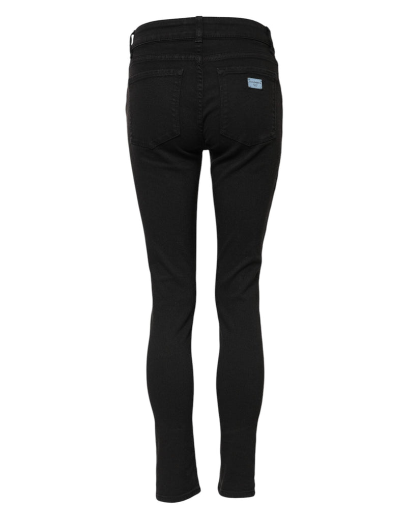 Black Cotton Skinny Mid Waist Denim Jeans Dolce & Gabbana