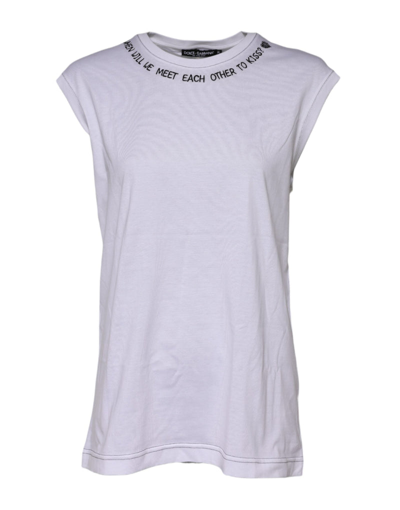 White Cotton Sleeveless Printed Tank T-shirt Dolce & Gabbana