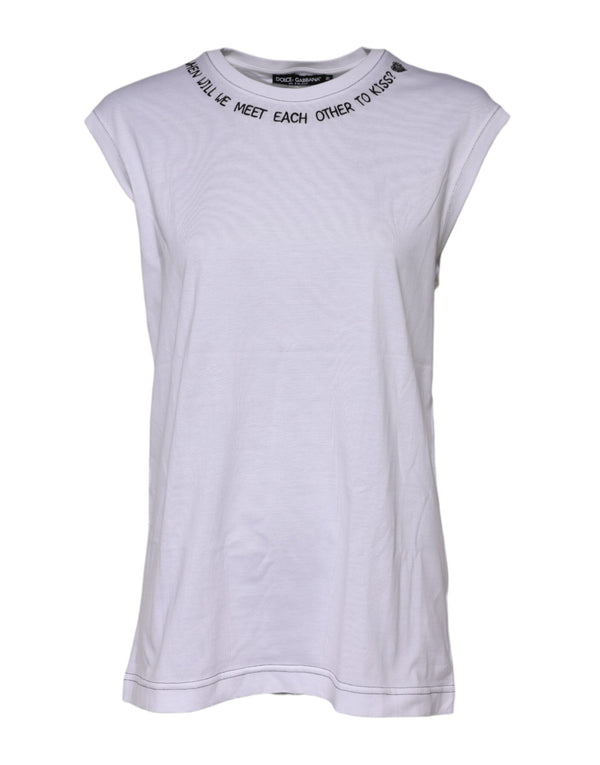 White Cotton Sleeveless Printed Tank T-shirt Dolce & Gabbana