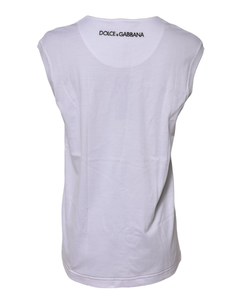 White Cotton Sleeveless Printed Tank T-shirt Dolce & Gabbana
