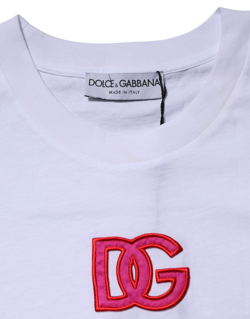 White Cotton DG Logo Embroidery Top T-shirt Dolce & Gabbana