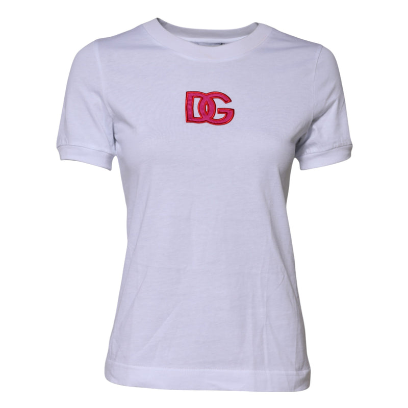 White Cotton DG Logo Embroidery Top T-shirt Dolce & Gabbana