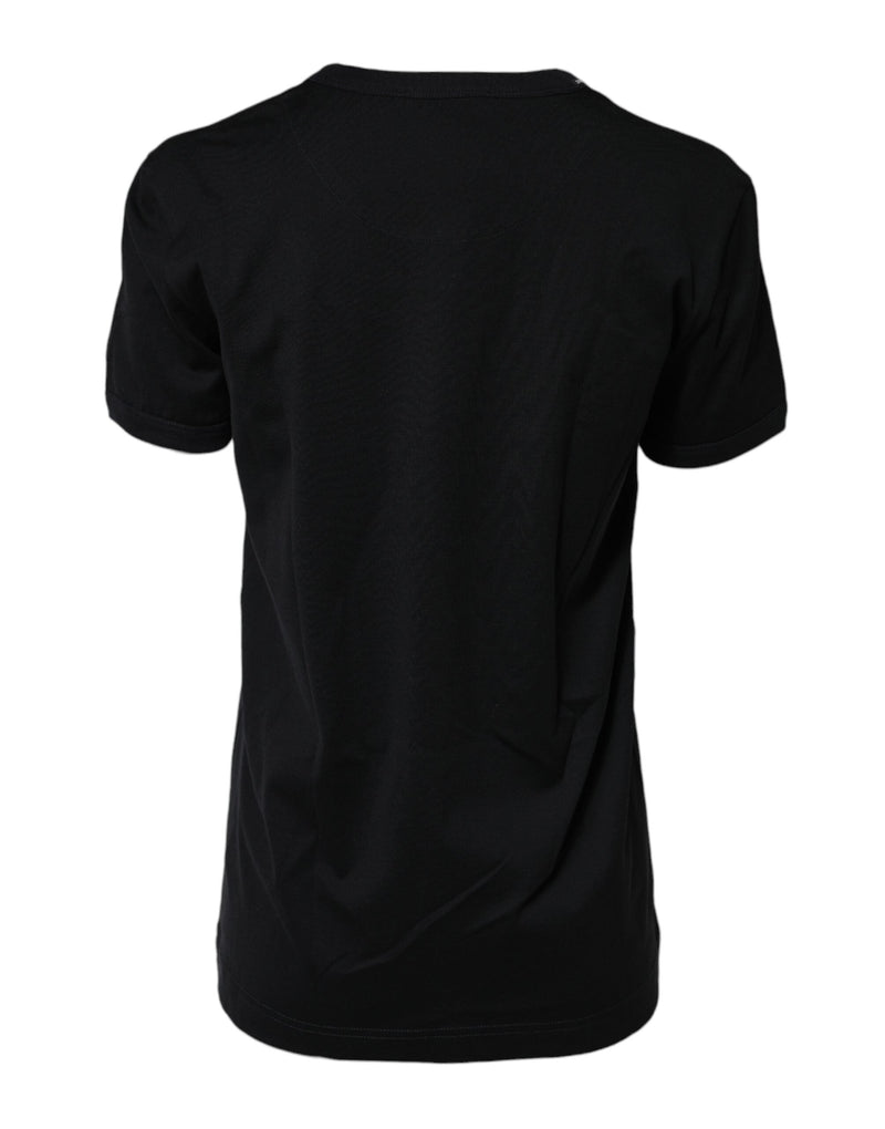 Black Cotton DG Print Short Sleeve Top T-shirt Dolce & Gabbana