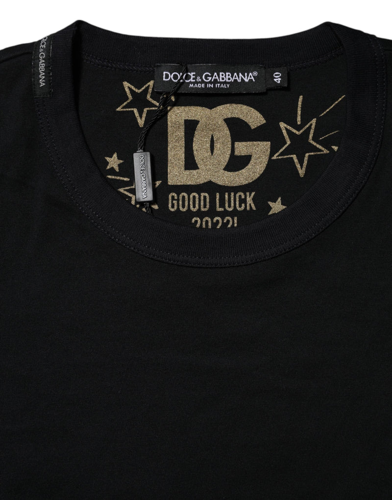 Black Cotton DG Print Short Sleeve Top T-shirt Dolce & Gabbana