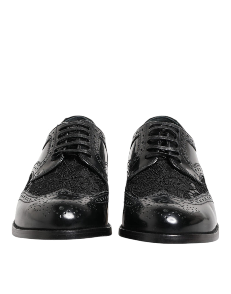 Black Leather Floral Lace Dress Formal Shoes Dolce & Gabbana
