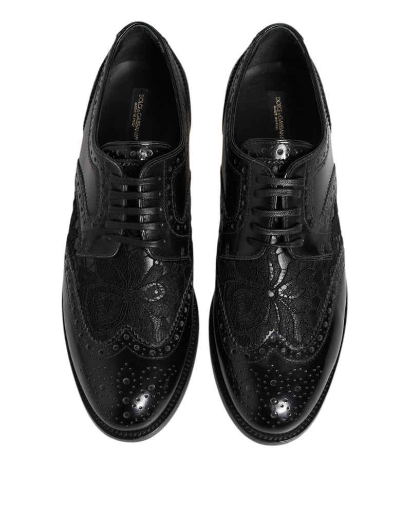 Black Leather Floral Lace Dress Formal Shoes Dolce & Gabbana