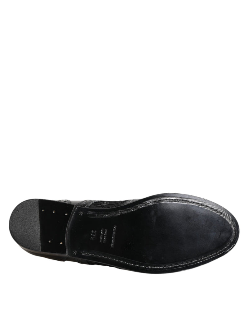 Black Leather Floral Lace Dress Formal Shoes Dolce & Gabbana