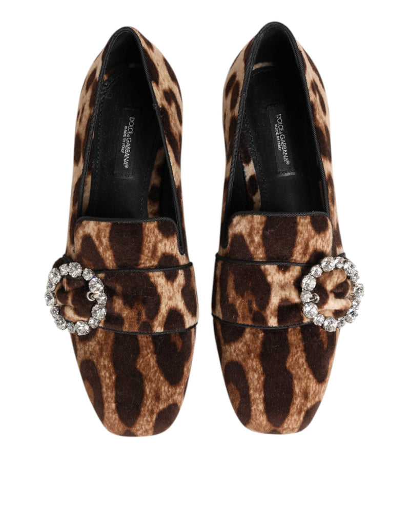 Brown Leopard Print Crystals Loafers Flats Shoes Dolce & Gabbana