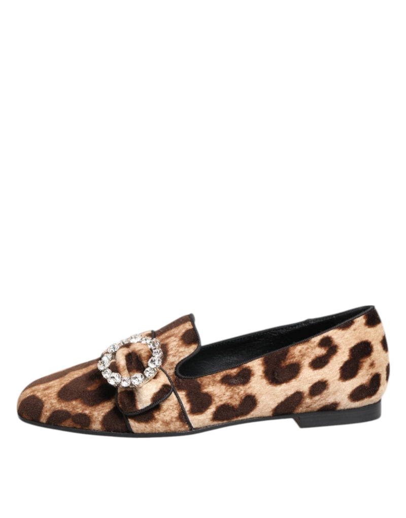 Brown Leopard Print Crystals Loafers Flats Shoes Dolce & Gabbana