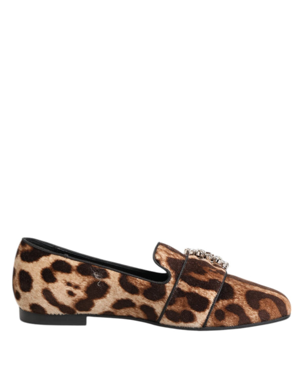 Brown Leopard Print Crystals Loafers Flats Shoes Dolce & Gabbana