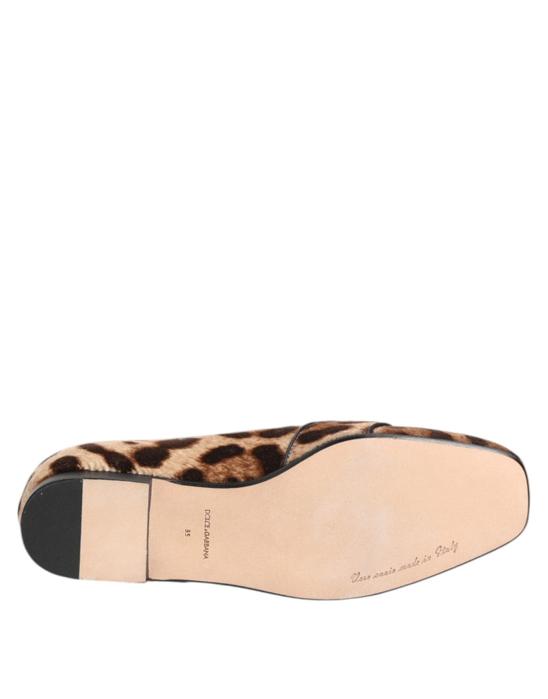 Brown Leopard Print Crystals Loafers Flats Shoes Dolce & Gabbana