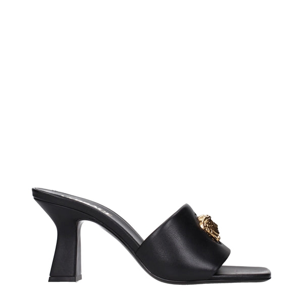 Black Leather Stiletto Heels Sandals Versace