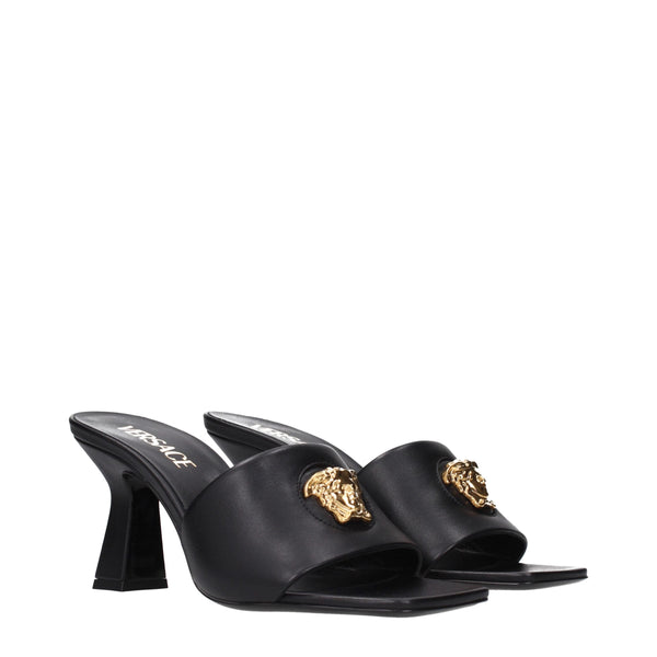 Black Leather Stiletto Heels Sandals Versace