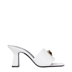 White Leather Stiletto Heels Sandals Versace