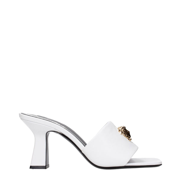 White Leather Stiletto Heels Sandals Versace