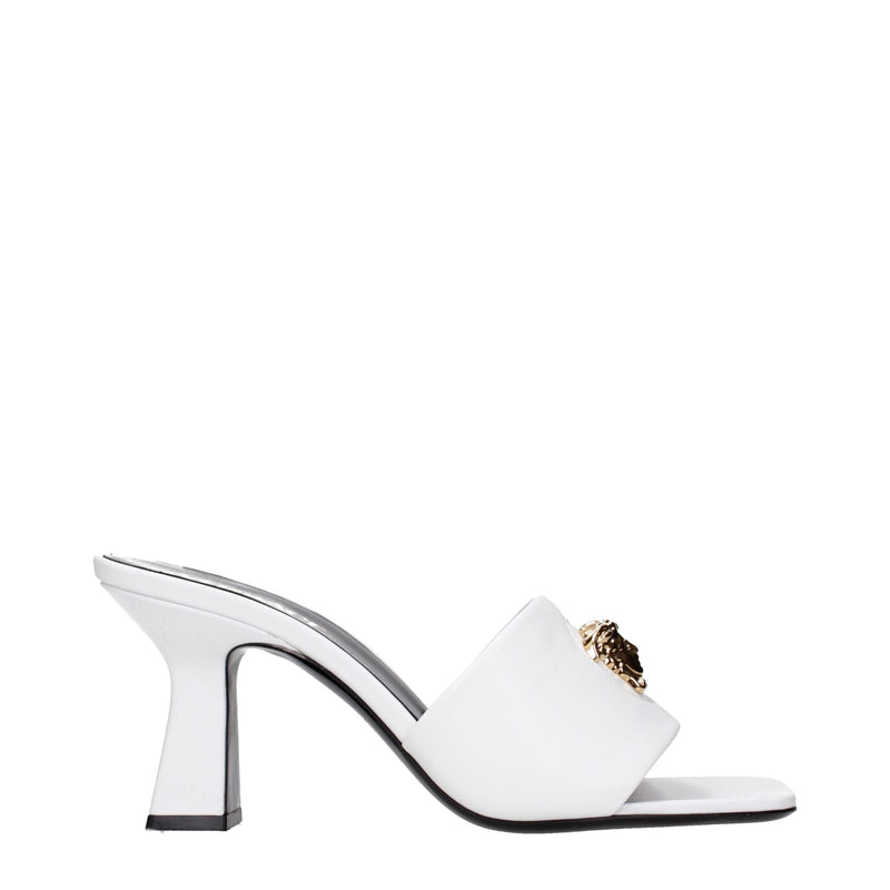 White Leather Stiletto Heels Sandals Versace