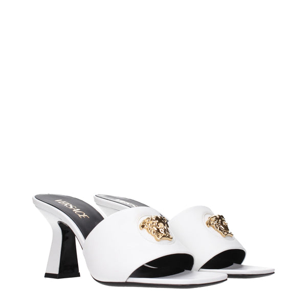 White Leather Stiletto Heels Sandals Versace