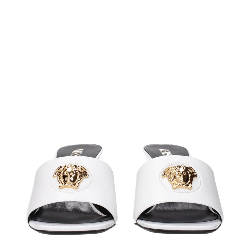 White Leather Stiletto Heels Sandals Versace