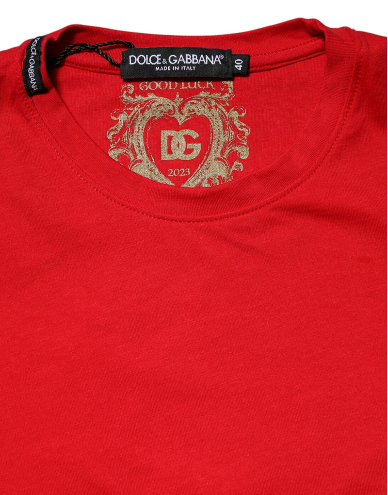 Red Cotton Crew Neck Short Sleeves Top T-shirt Dolce & Gabbana