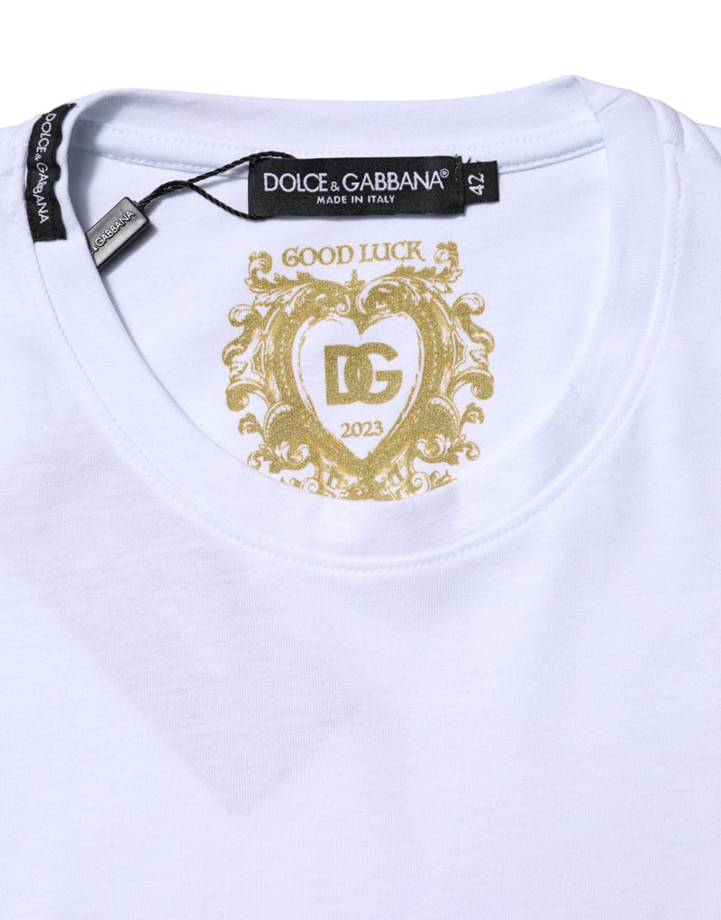 White Cotton Goodluck 2023 Crew Neck T-shirt Dolce & Gabbana