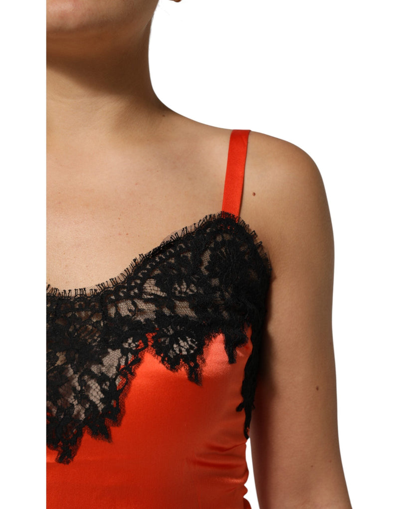Red Black Lace Trim Silk Sleeveless Tank Top Dolce & Gabbana