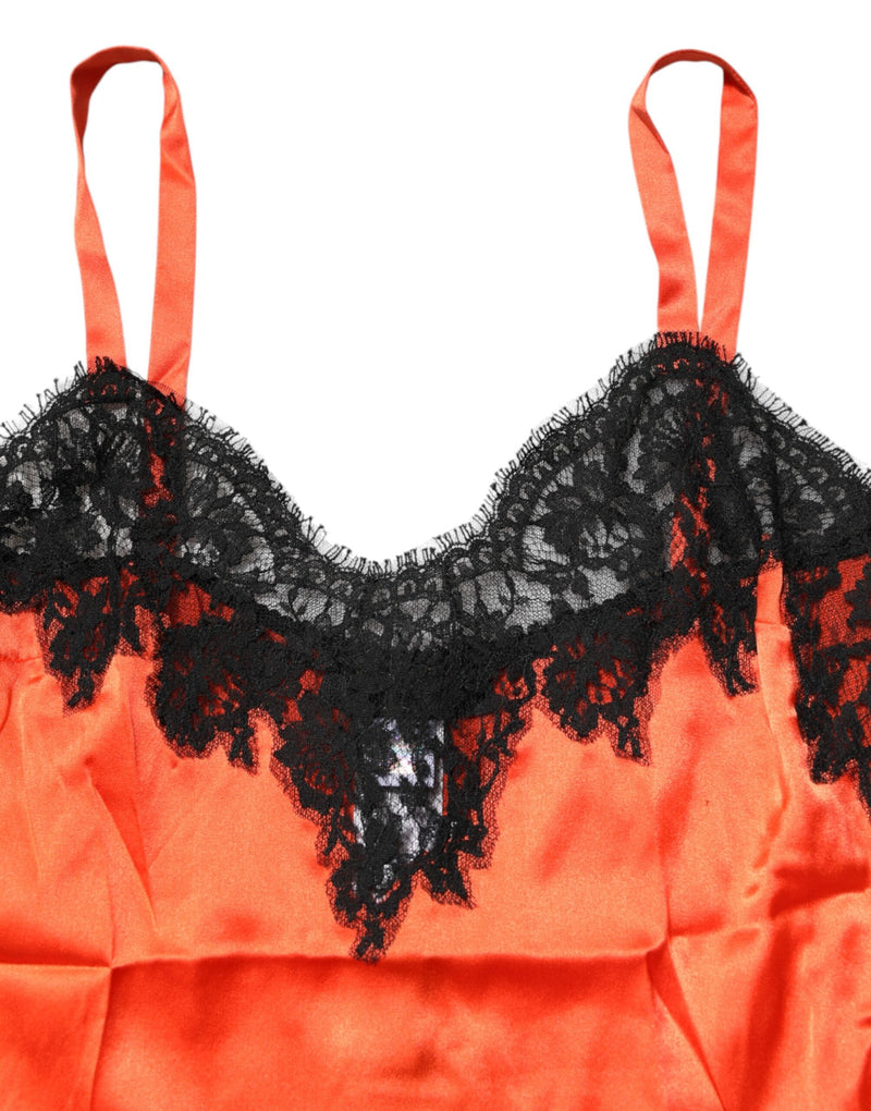 Red Black Lace Trim Silk Sleeveless Tank Top Dolce & Gabbana