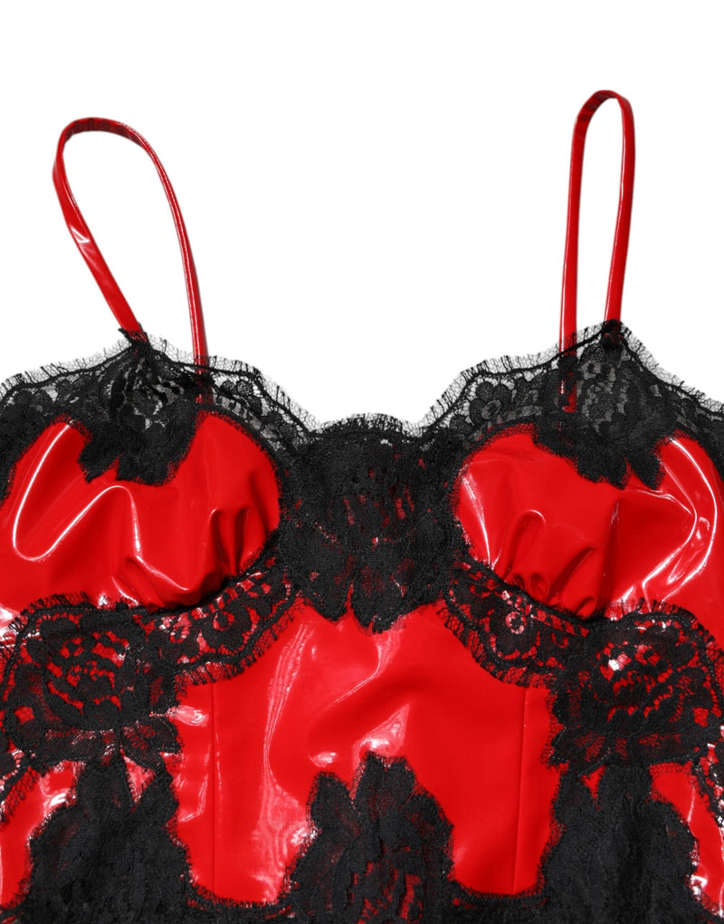 Red Black Lace Trim Polyester Sleeveless Tank Top Dolce & Gabbana