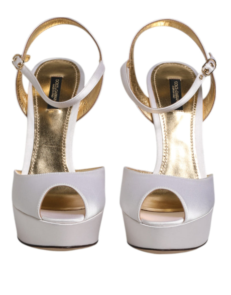White Satin Platform Heels Sandals Shoes Dolce & Gabbana