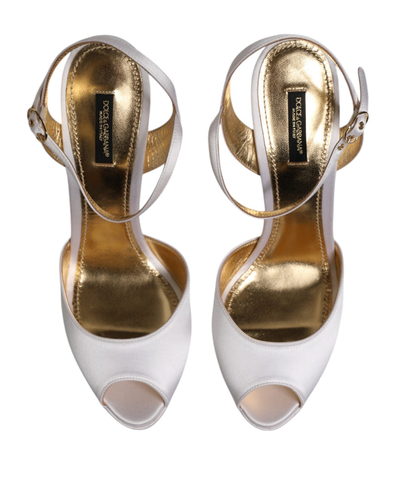 White Satin Platform Heels Sandals Shoes Dolce & Gabbana