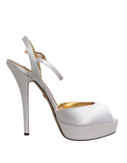 White Satin Platform Heels Sandals Shoes Dolce & Gabbana
